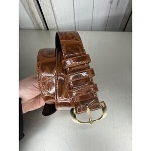 Vintage Gitano Belt Faux Leather Snake Croco Brown Belt Gold Buckle M/L